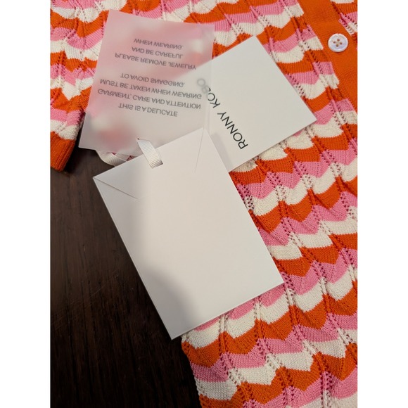 NWT Ronny Kobo Tallys Knit Top Orange‎ Pink White Chevron button down size S - Picture 8 of 10